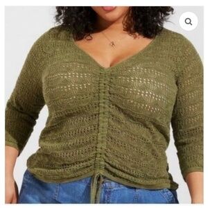 Torrid Pointelle V Neck Sweater - green - size 1